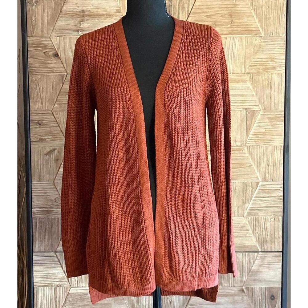NWT Pinque Womens Cardigan Small Artisan Rust Knit Lattice Back Long Sleeve Boho